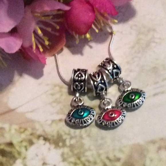 🌸 3PC ZEN WIDE HOLE CHARMS NECKLACE 3RD EYE BOHO PENDANT BEAD  CHARM SILVER DIY - Picture 6 of 7